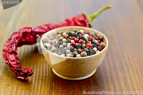 Image of Peppers different in a bowl with chili hot peppers