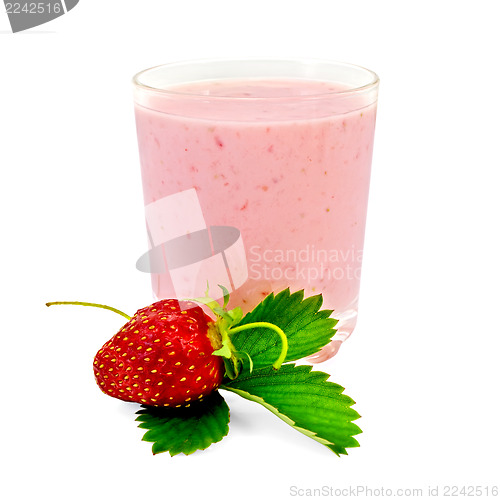 Image of Milkshake with a one strawberry and leaf