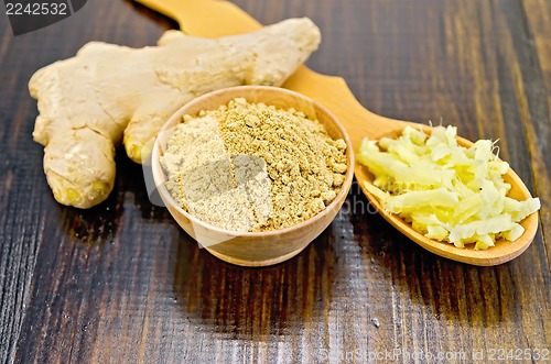 Image of Ginger powder in a bowl with a spoon grated
