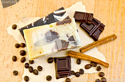 Image of Soap homemade with chocolate and coffee on paper