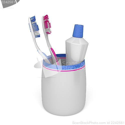 Image of Toothbrushes and toothpaste