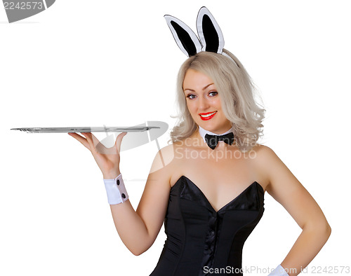 Image of Girl - waitress in a rabbit costume with tray