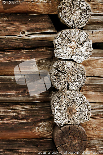 Image of Ancient wooden wall - logs close up