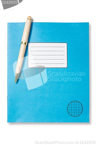 Image of Blue exercise book and pen