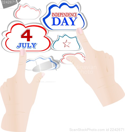 Image of hand with speech cloud bubbles - united states theme