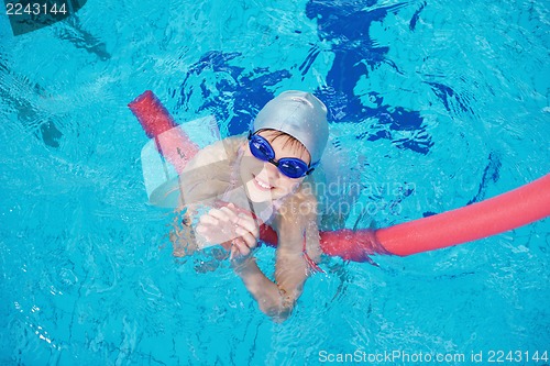 Image of happy children group  at swimming pool