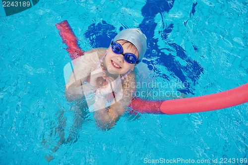 Image of happy children group  at swimming pool