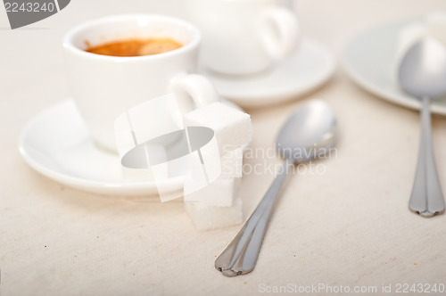 Image of Italian espresso coffee and sugar cubes