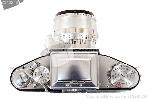 Image of retro old vintage analog photo camera on white