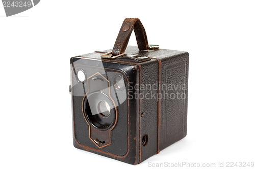 Image of very old vintage camera on white background