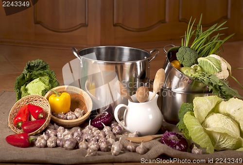 Image of kitchen ware and vegetables