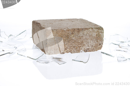 Image of Brick with broken glass, violence concept