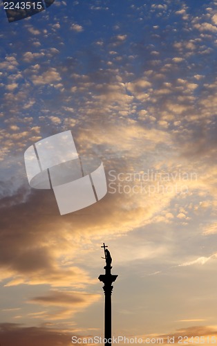 Image of column and statue of King Sigismund III Vasa at sunset, Warsaw, Poland