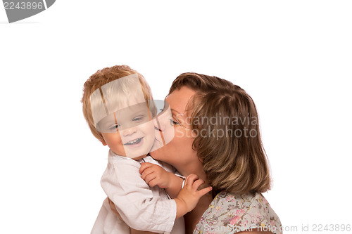 Image of Happy mother embracing her little boy