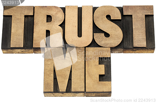 Image of trust me in wood type