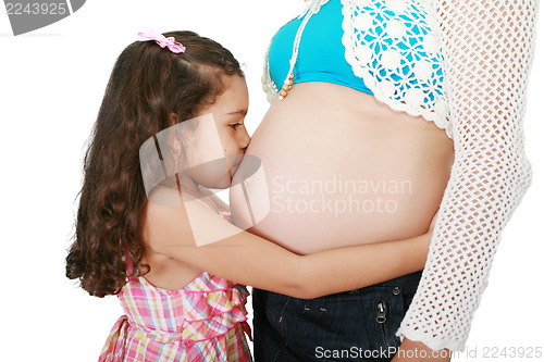 Image of Wonderful pregnant woman with white background 