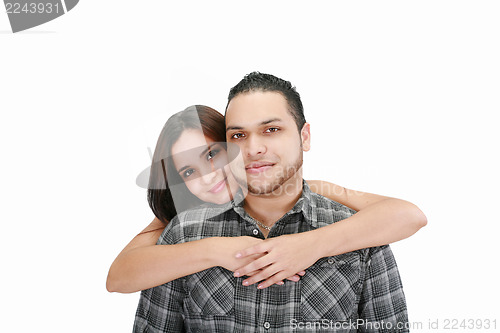 Image of couple posing isolated on a white background