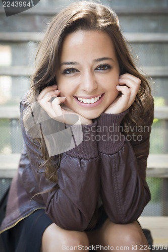 Image of Mixed Race Young Adult Woman Portrait on Staircase