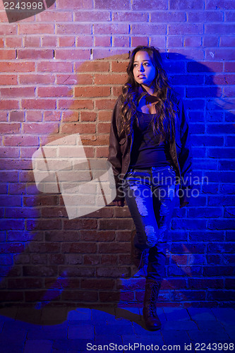 Image of Pretty Mixed Race Young Adult Woman Against a Brick Wall