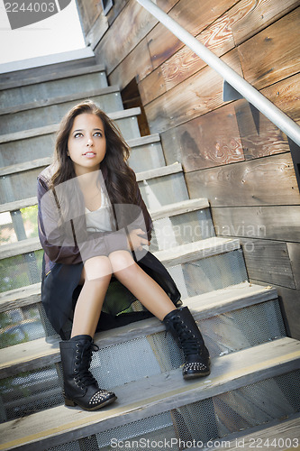 Image of Mixed Race Young Adult Woman Portrait on Staircase