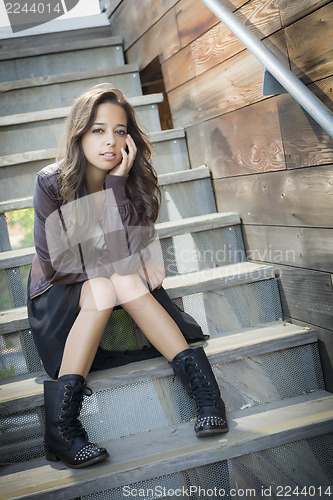 Image of Mixed Race Young Adult Woman Portrait on Staircase