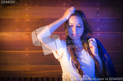 Image of Mixed Race Young Adult Woman Portrait Against Wooden Wall