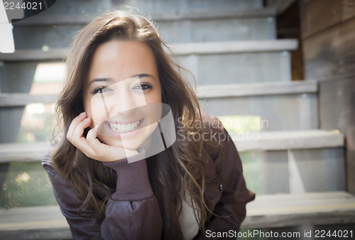 Image of Mixed Race Young Adult Woman Portrait on Staircase