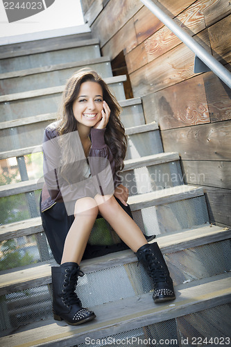 Image of Mixed Race Young Adult Woman Portrait on Staircase