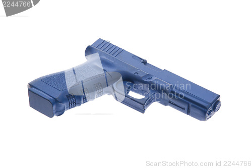 Image of Dirty blue training gun isolated on white