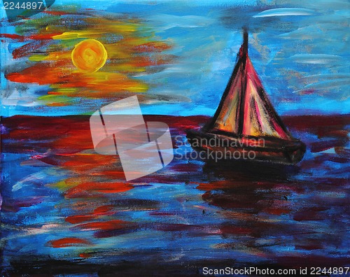 Image of my hand painting - ship on the sea 