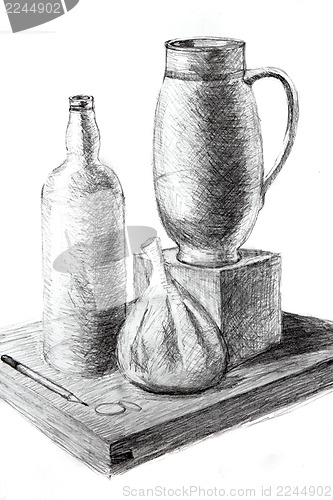 Image of My hand drawing lesson 2 easy objects bottle, etc.