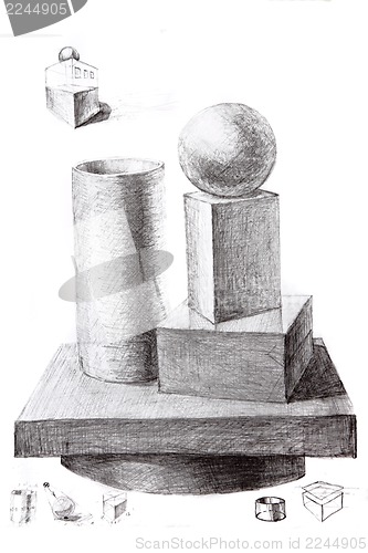 Image of My hand drawing lesson 1 geometry shapes, sprhere, box 