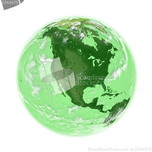 Image of North America on green Earth