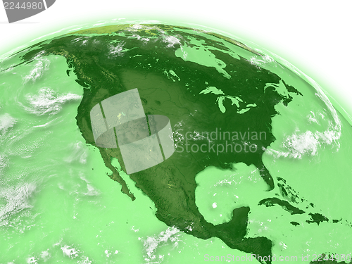 Image of North America on green Earth