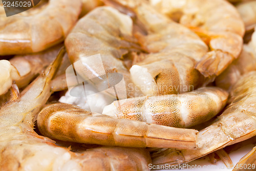 Image of Raw headless prawns closeup