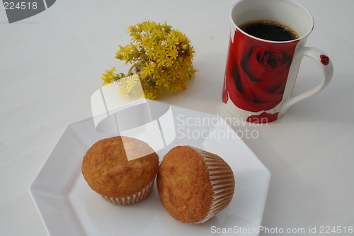 Image of Madalenas with coffee and Spanish flower