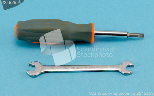 Image of screwdriver spanner tommy wrench hand tool blue 