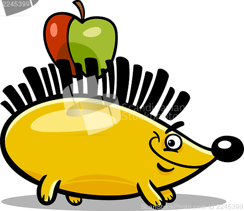 Image of hedgehog with apple cartoon