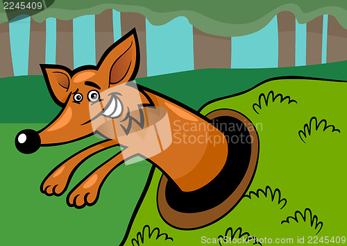 Image of fox in burrow cartoon illustration