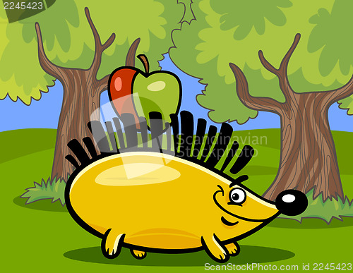 Image of hedgehog with apple cartoon illustration