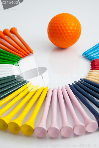 Image of The colorful wooden golf tees 