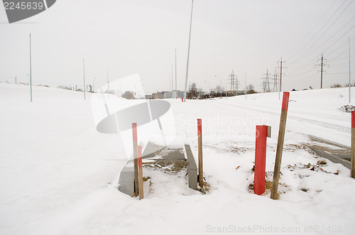 Image of road sidewalk construction works snow winter 