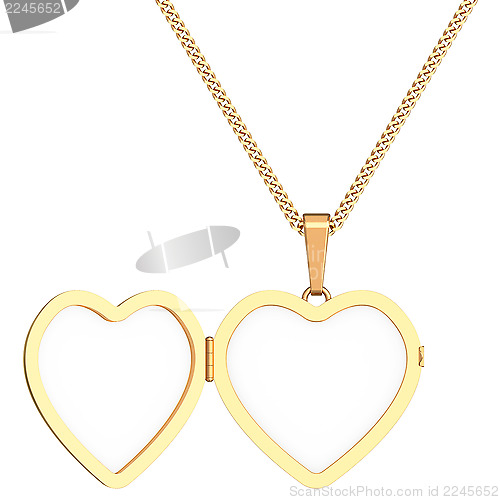 Image of Gold heart shaped locket on chain isolated on white