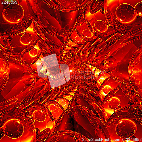 Image of Deep tunnel of red and yellow glass balls