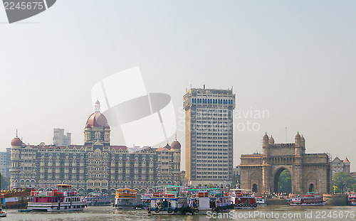 Image of Famous Taj hotel, Tower hotel and Gateway to India in Mumbai (Bombay)