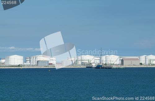 Image of harbour with oil storage tanks