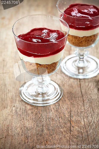 Image of Dessert with cream and cranberry sauce