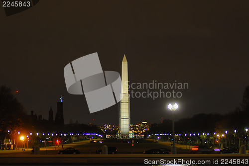 Image of National mall illuminated at night, Washington DC.