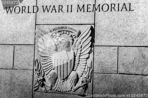 Image of United States Seal carved into stone at the World War Two Memori