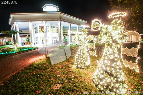 Image of garden night scene at christmas time in the carolinas